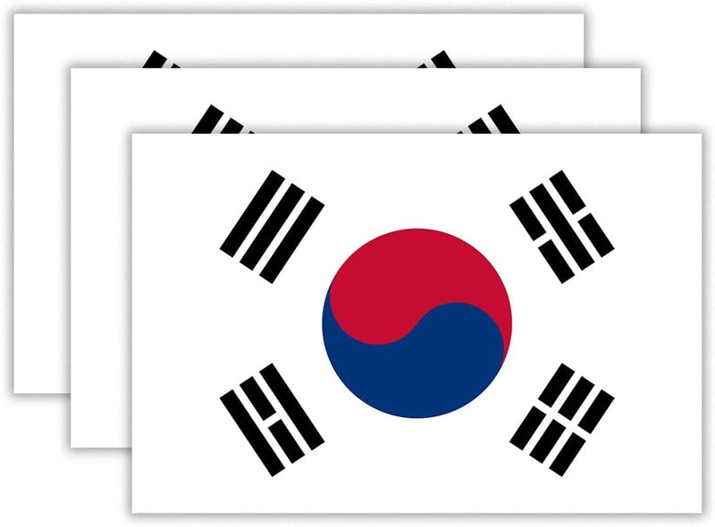 EMMACELA (3PCS) South Korea Flag stickers, Countries Flag Stickers - Waterproof Vinyl Decals For Laptops, Tumblers, Water Bottles, Books, Scrapbooks, Size 3 x 2 Inch - Image 1